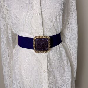 HARWILL NY Purple Gold Chain Link Square Elastic Stretch Vintage Fashion Belt